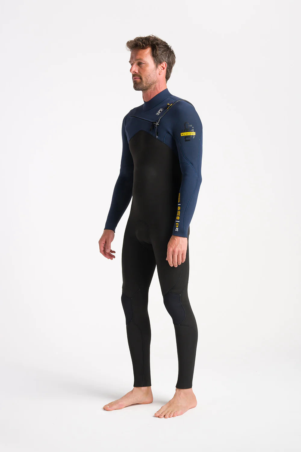 C-Skins Mens NuWave Session 4/3 Chest Zip Wetsuit - Black X/Bluestone/Saffron-Mens Wetsuits-troggs.com