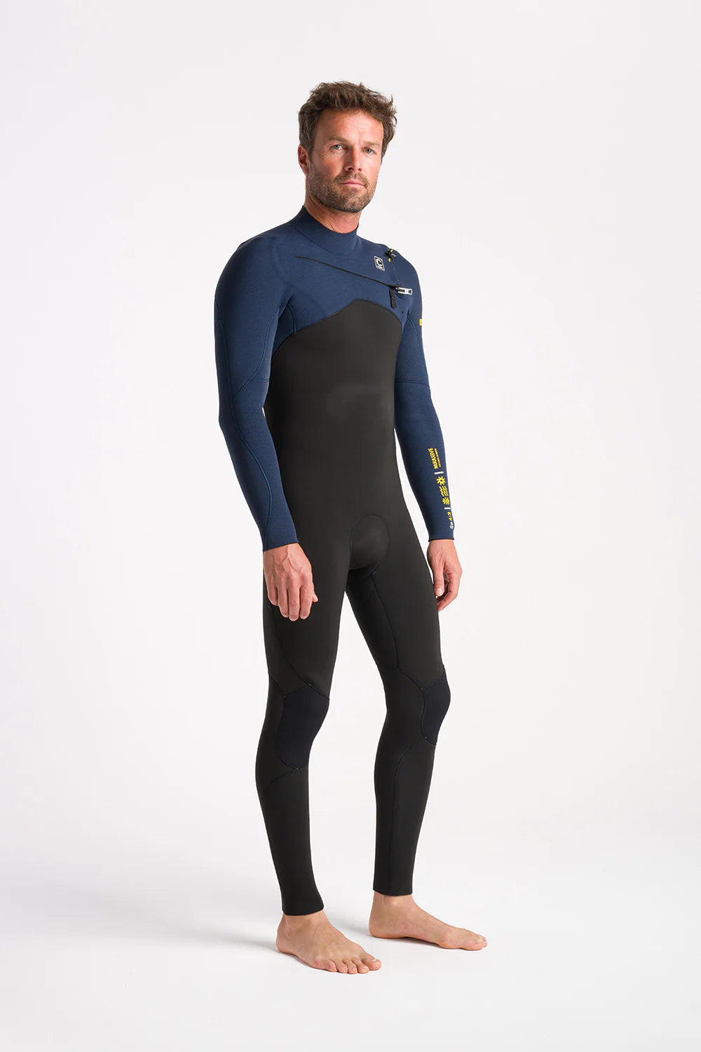 C-Skins Mens NuWave Session 4/3 Chest Zip Wetsuit - Black X/Bluestone/Saffron-Mens Wetsuits-troggs.com