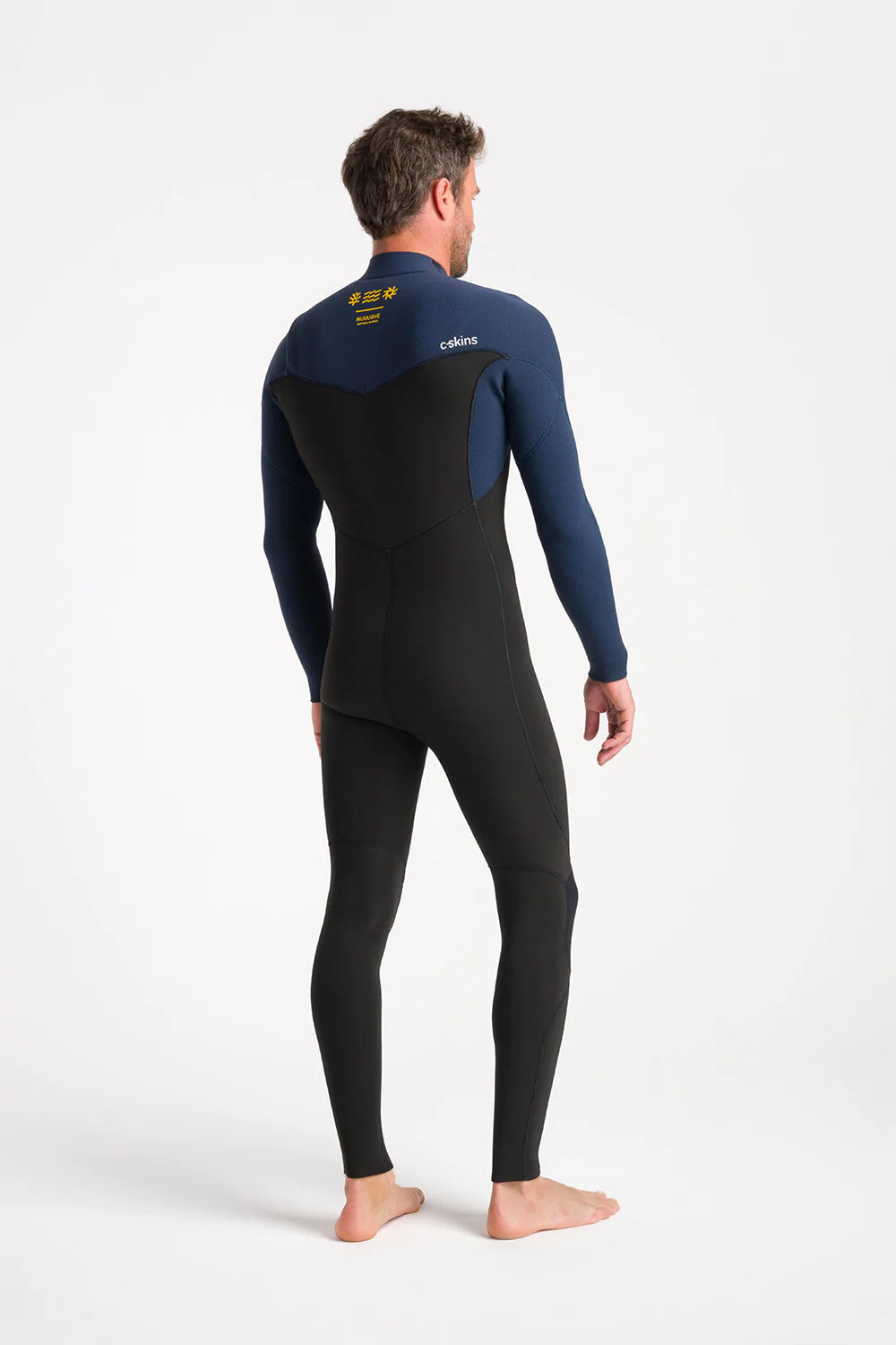 C-Skins Mens NuWave Session 4/3 Chest Zip Wetsuit - Black X/Bluestone/Saffron-Mens Wetsuits-troggs.com
