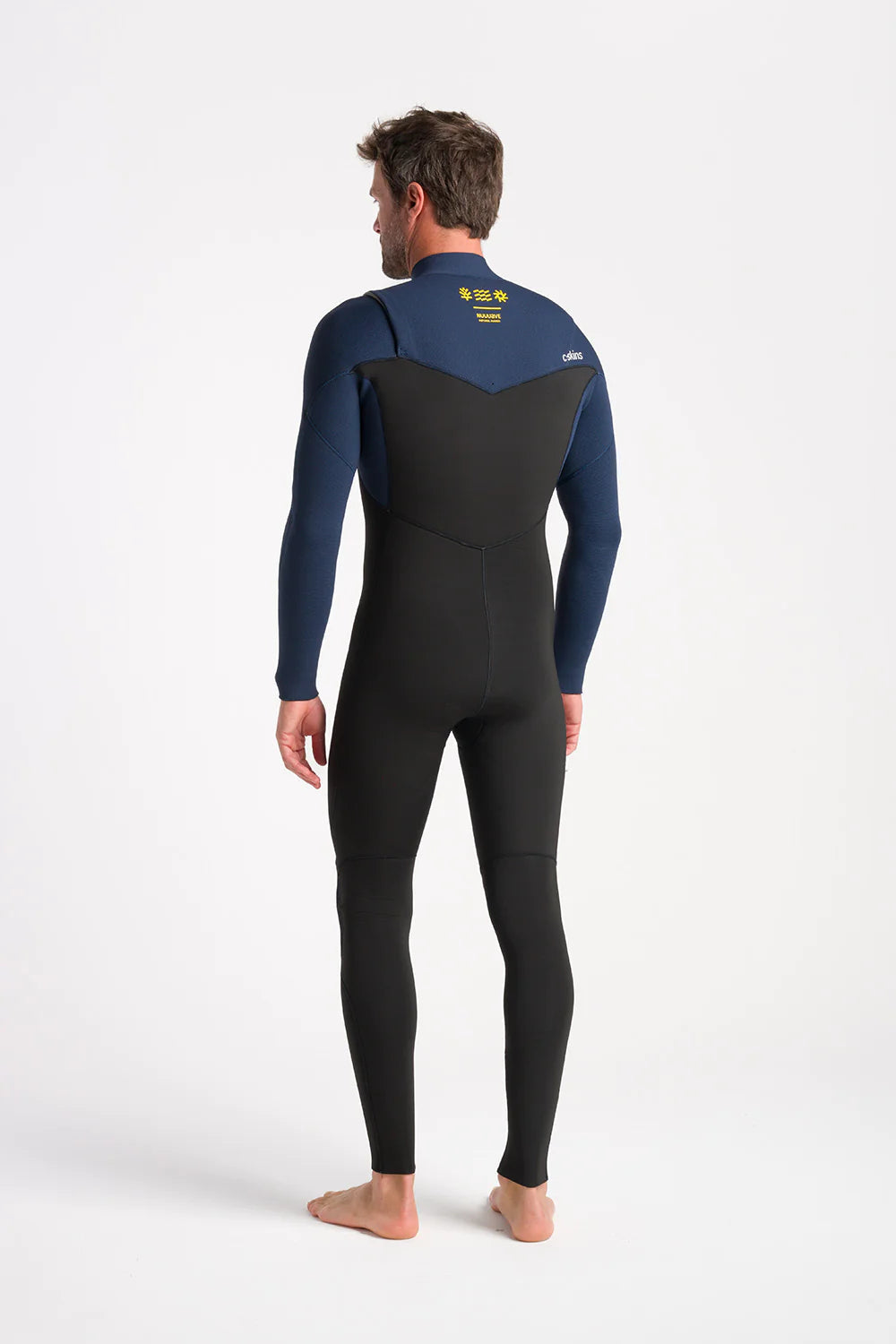 C-Skins Mens NuWave Session 4/3 Chest Zip Wetsuit - Black X/Bluestone/Saffron-Mens Wetsuits-troggs.com