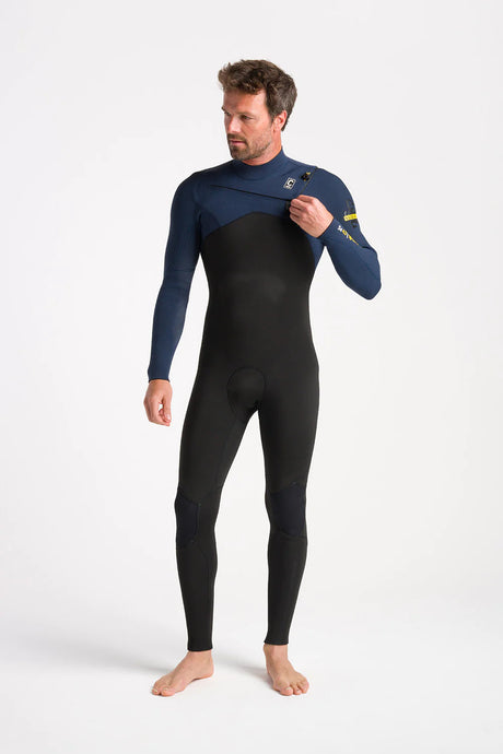 C-Skins Mens NuWave Session 4/3 Chest Zip Wetsuit - Black X/Bluestone/Saffron-Mens Wetsuits-troggs.com