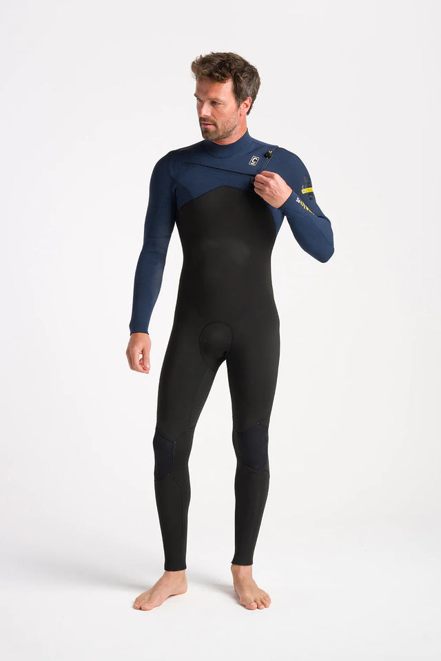 C-Skins Mens NuWave Session 4/3 Chest Zip Wetsuit - Black X/Bluestone/Saffron-Mens Wetsuits-troggs.com