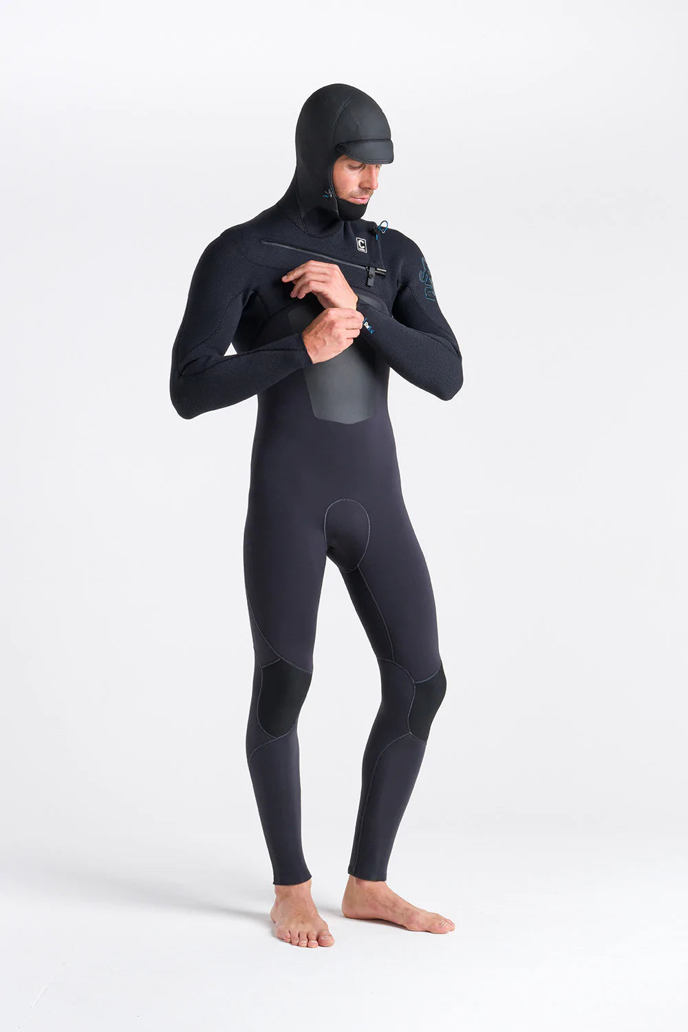 C-Skins Mens ReWired 5/4 Hooded Wetsuit - Anthracite/ Black X/ Petrol-Mens Wetsuits-troggs.com