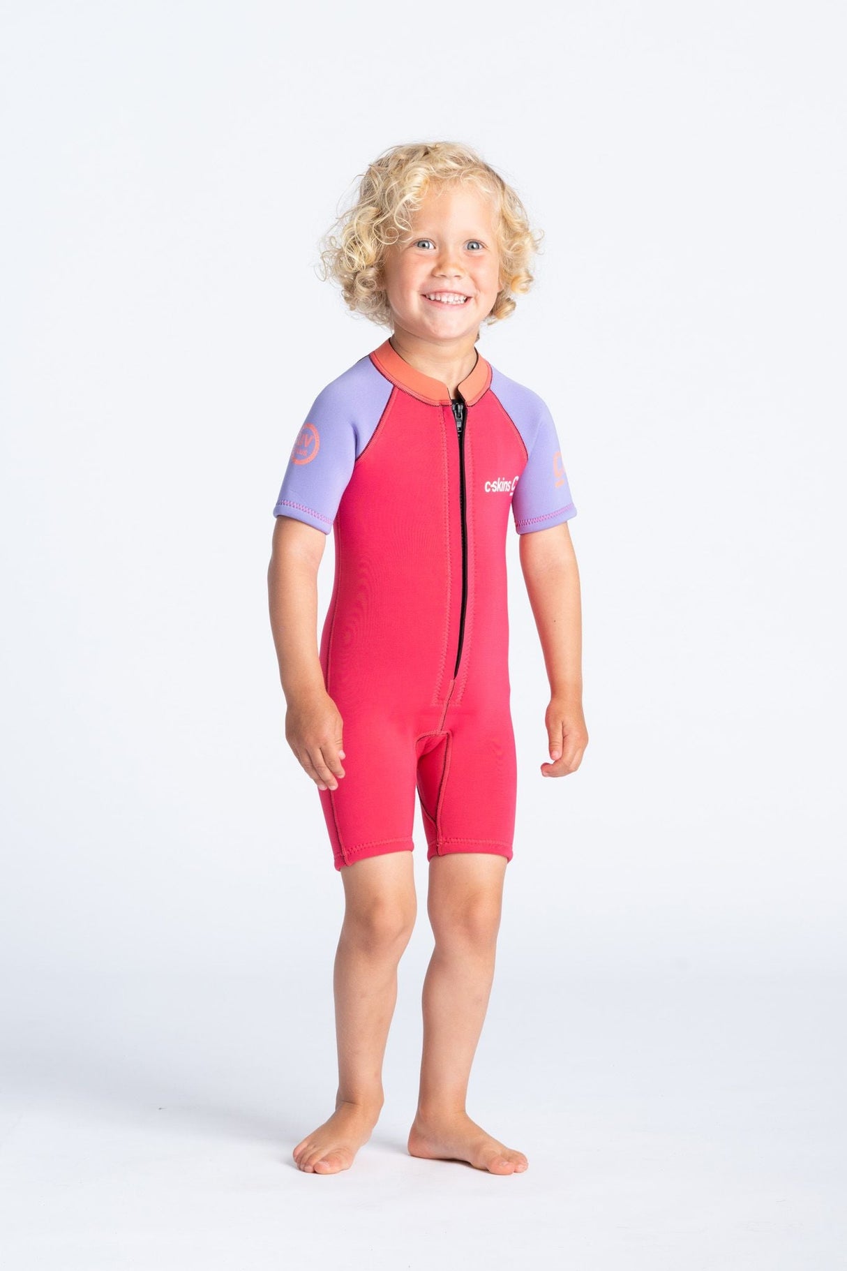 C-Skins Toddler C-Kid Front Zip Shortie - Coral/Lilac/Bright Coral-Kids Wetsuits-troggs.com