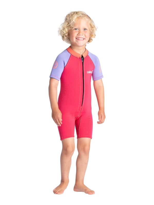 C-Skins Toddler C-Kid Front Zip Shorty - Coral/Lilac/Bright Coral
