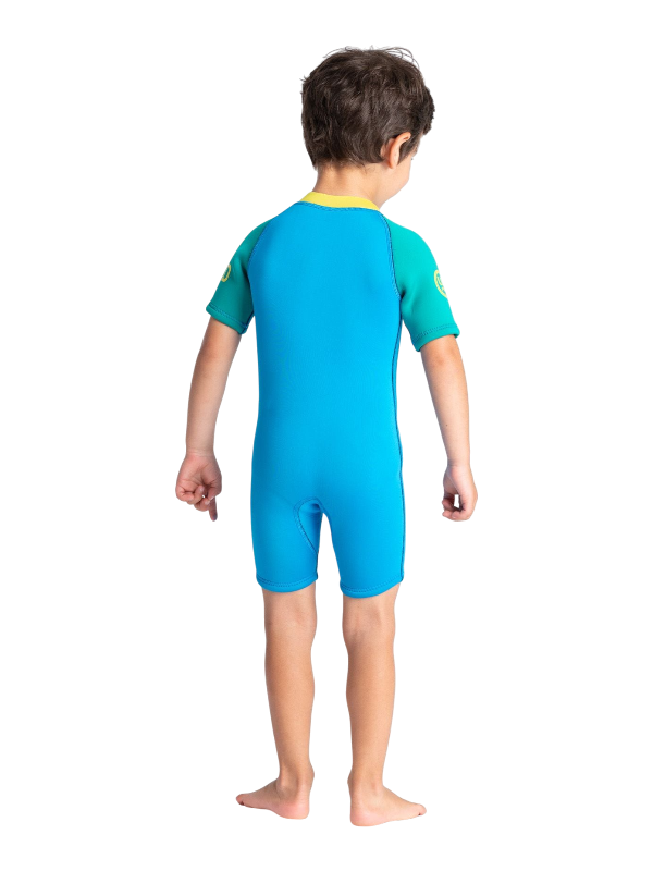 C-Skins Toddler C-Kid Front Zip Shorty - Cyan/Green/Aurora Yellow