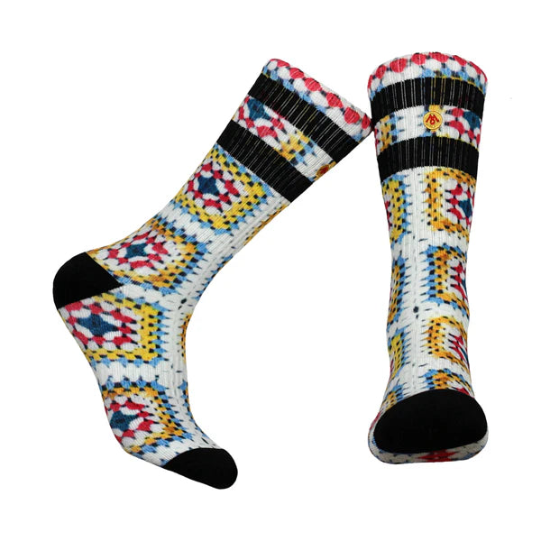 Mennie Brand Crochet Print Crew Socks