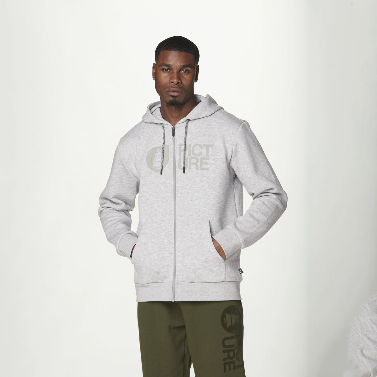 Picture Basement Flock Zip Hoodie - Grey Melange