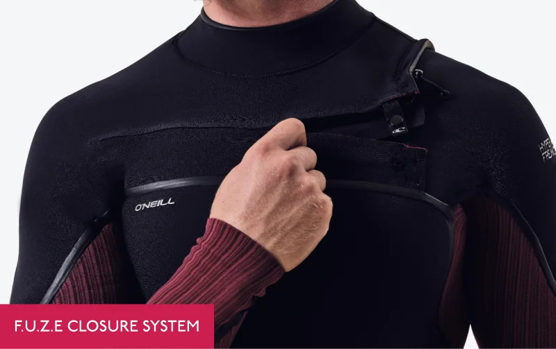 O'Neill Mens Hyperfreak Fire 5/4+ Chest Zip Wetsuit - Black/ DKRed-Mens Wetsuits-troggs.com