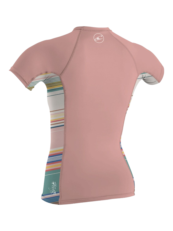O'Neill Youth Premium Skins S/S Rash Vest - Peony/Baja Stripe/Peony