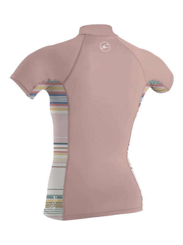 O'Neill Youth Premium Skins S/S Turtleneck Rash Vest - Peony/Baja Stripe/Peony