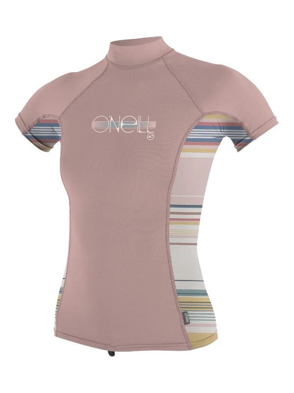 O'Neill Youth Premium Skins S/S Turtleneck Rash Vest - Peony/Baja Stripe/Peony