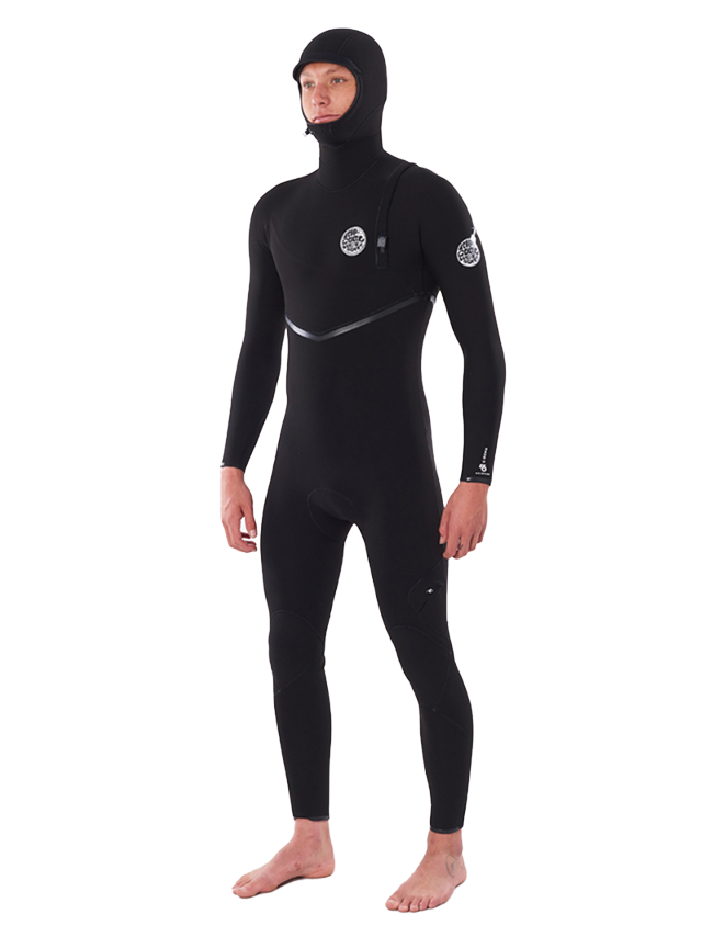 Rip Curl Mens E Bomb 5/4 Zip Free Hooded Wetsuit - Black