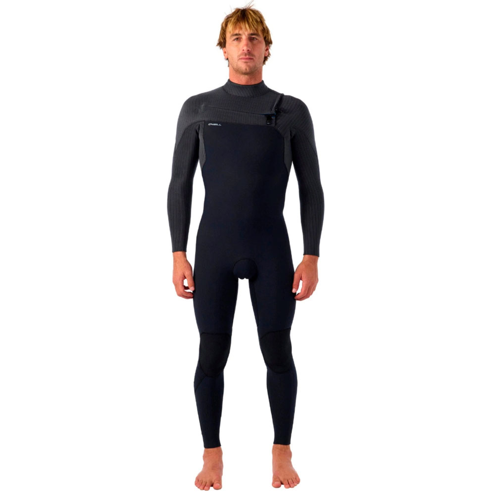 O'Neill Mens Hyperfreak 4/3+ Chest Zip Wetsuit - Black/Tempered Steel