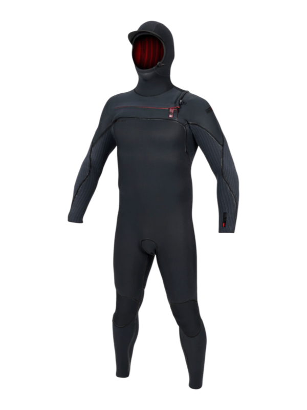 O'Neill Mens Hyperfreak Fire Hooded 5/4+ Chest Zip Wetsuit - Black