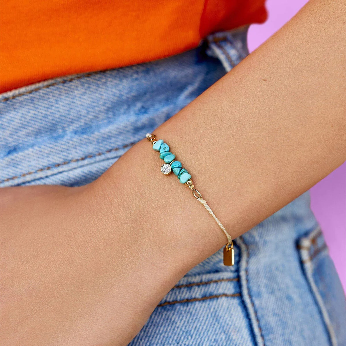 Pura Vida Dainty Turquoise Gold Charm Bracelet