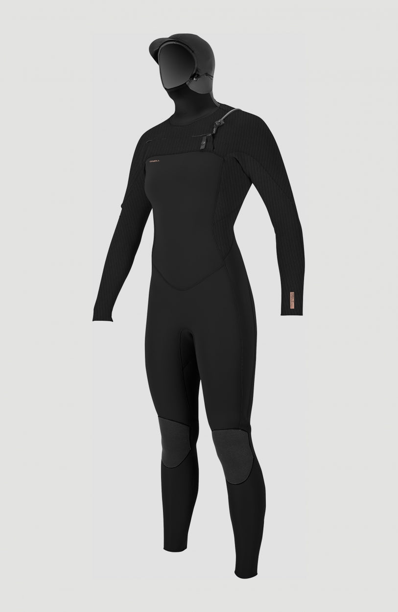 O'Neill Womens Hyperfreak 5/4+ Hooded Chest Zip Wetsuit - Black