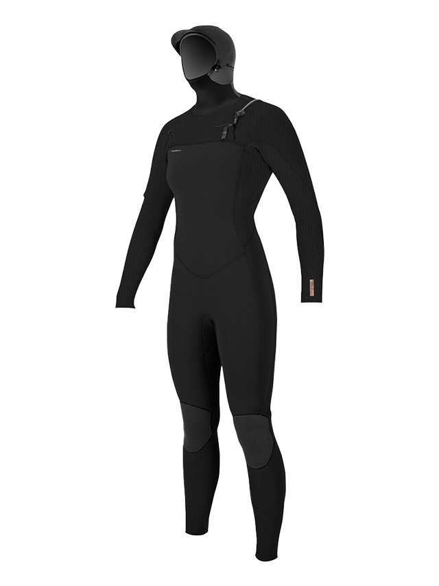 O'Neill Womens Hyperfreak 5/4+ Hooded Chest Zip Wetsuit - Black