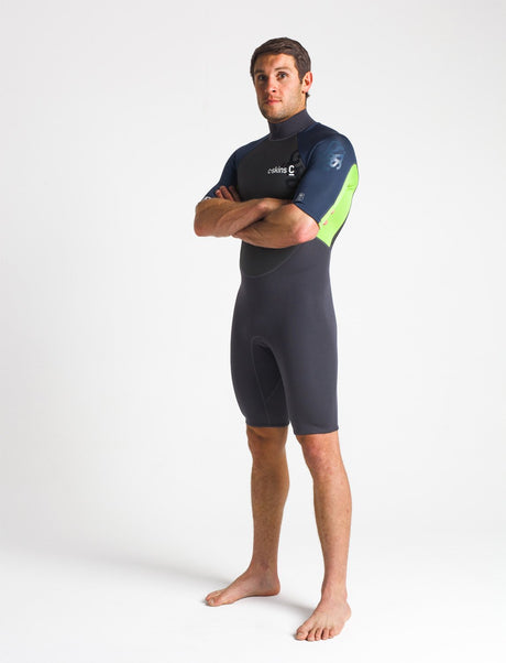 C-Skins Mens Element 3/2 Shortie - Black/Lime-Mens Wetsuits-troggs.com