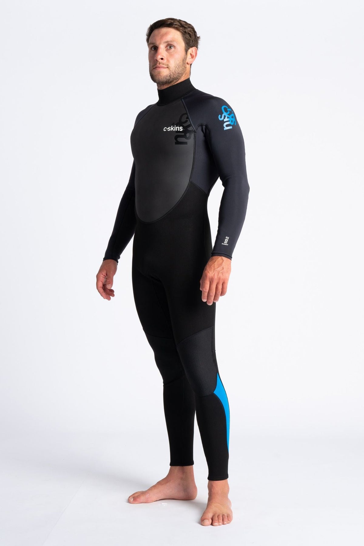 C-Skins Mens Element 3/2 Wetsuit - Black/Anthracite/Cyan-Mens Wetsuits-troggs.com