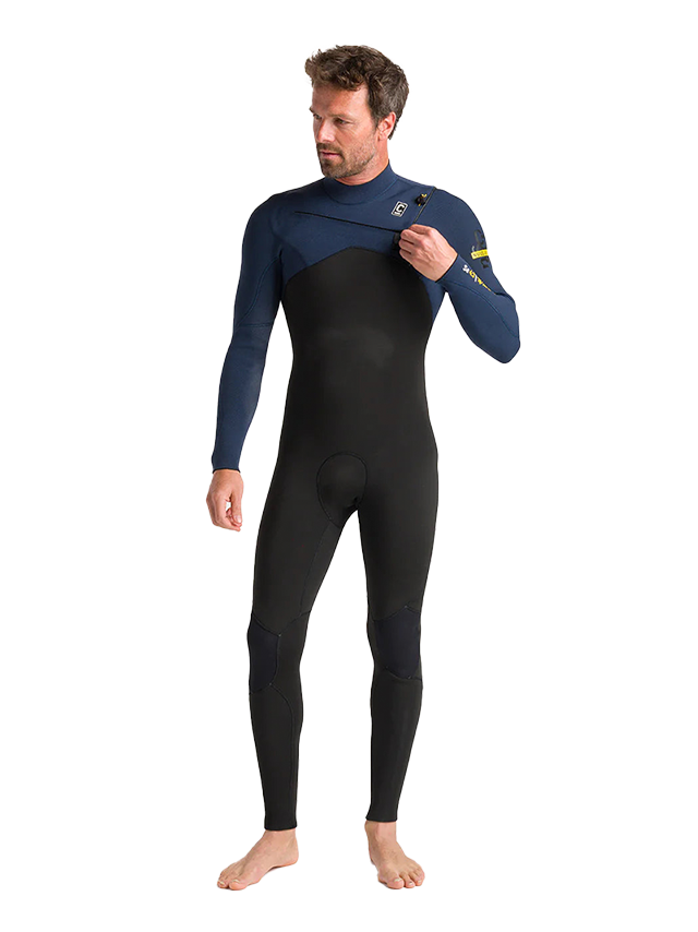 C-Skins Mens NuWave Session 4/3 Chest Zip Wetsuit - Black X/Bluestone/Saffron