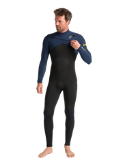 C-Skins Mens NuWave Session 4/3 Chest Zip Wetsuit - Black X/Bluestone/Saffron