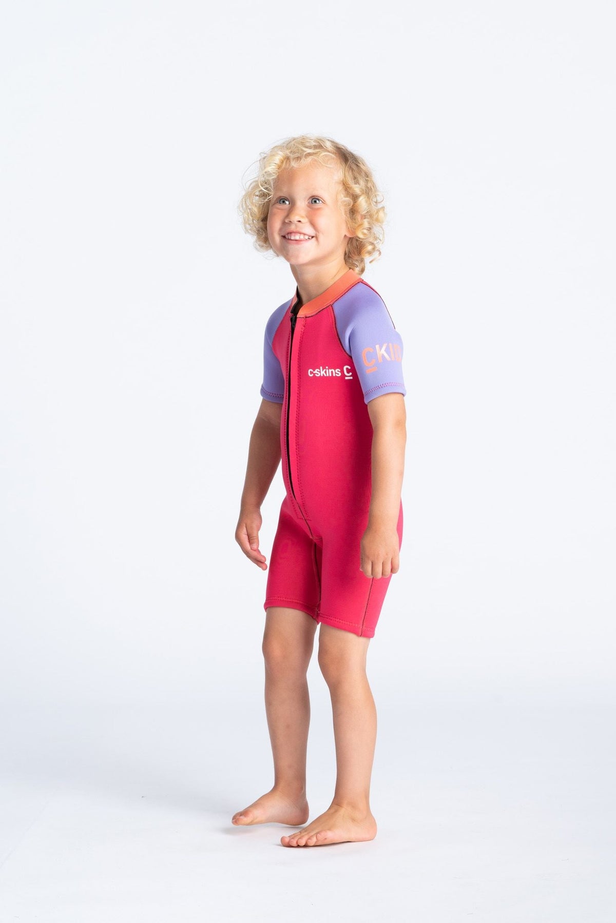 C-Skins Toddler C-Kid Front Zip Shortie - Coral/Lilac/Bright Coral-Kids Wetsuits-troggs.com