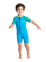 C-Skins Toddler C-Kid Front Zip Shorty - Cyan/Green/Aurora Yellow