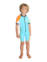 C-Skins Toddler UV Front Zip Shortie Sunsuit - Turquoise/Orange/Green