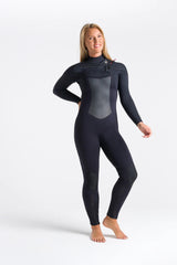 C-Skins Womens ReWired 5/4 Chest Zip Wetsuit - Raven Black/Crimson-Womens Wetsuits-troggs.com