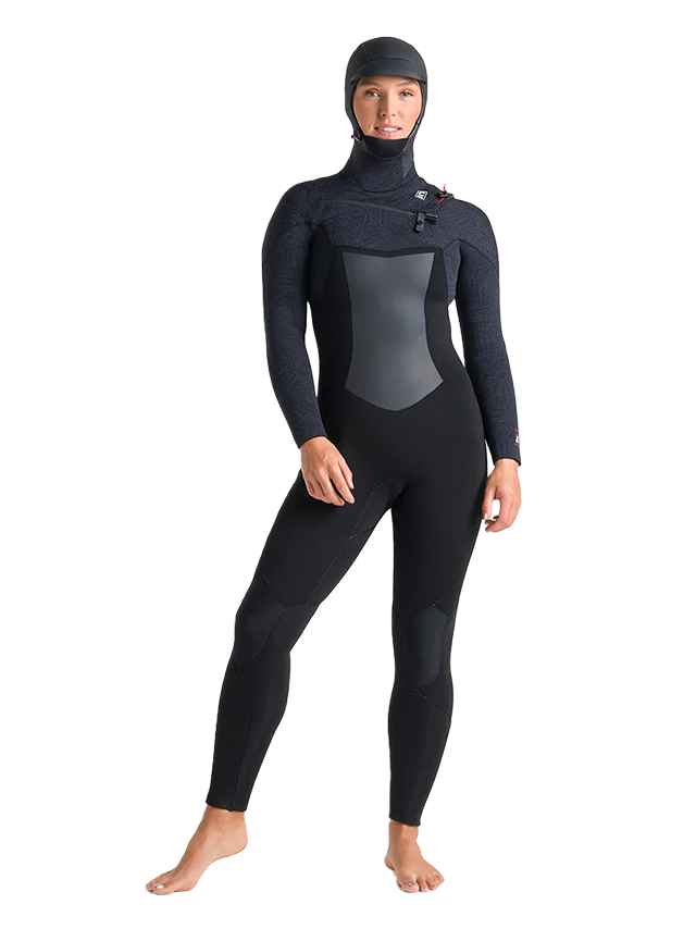 C-Skins Womens ReWired 6/5 Hooded Wetsuit - Black X Shade/ Crimson