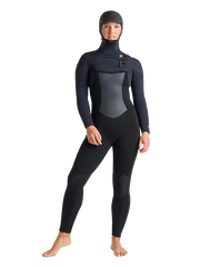 C-Skins Womens ReWired 6/5 Hooded Wetsuit - Black X Shade/ Crimson