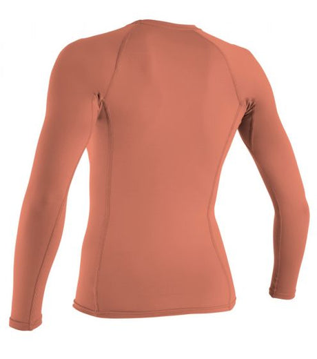O'Neill Womens Basic Skins L/S Rash Vest - Grapefruit-Rash Vests & Thermal Vests-troggs.com