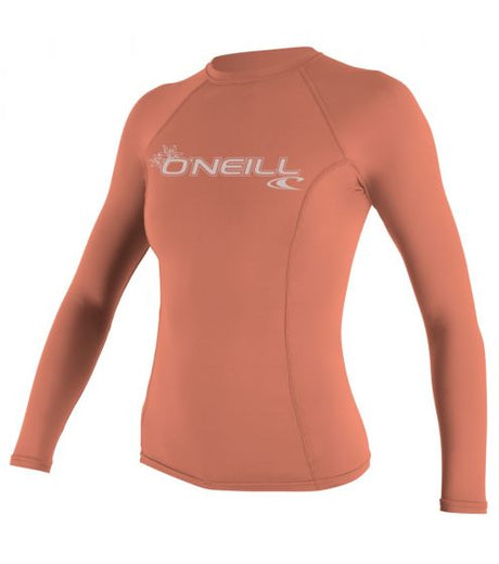 O'Neill Womens Basic Skins L/S Rash Vest - Grapefruit-Rash Vests & Thermal Vests-troggs.com
