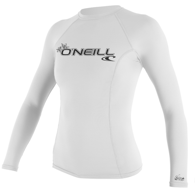 O'Neill Womens Basic Skins L/S Rash Vest - White-Rash Vests & Thermal Vests-troggs.com