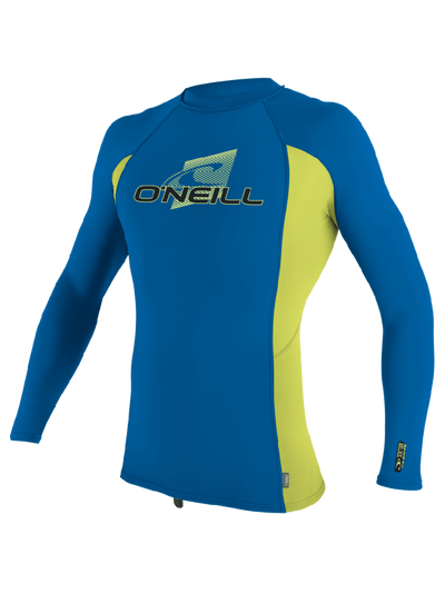 O'Neill Youth Premium Skins L/S Rash Vest - Ocean/Electric Blue/Lime-Rash Vests & Thermal Vests-troggs.com