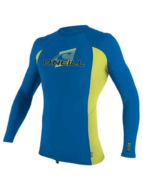 O'Neill Youth Premium Skins L/S Rash Vest - Ocean/Electric Blue/Lime-Rash Vests & Thermal Vests-troggs.com