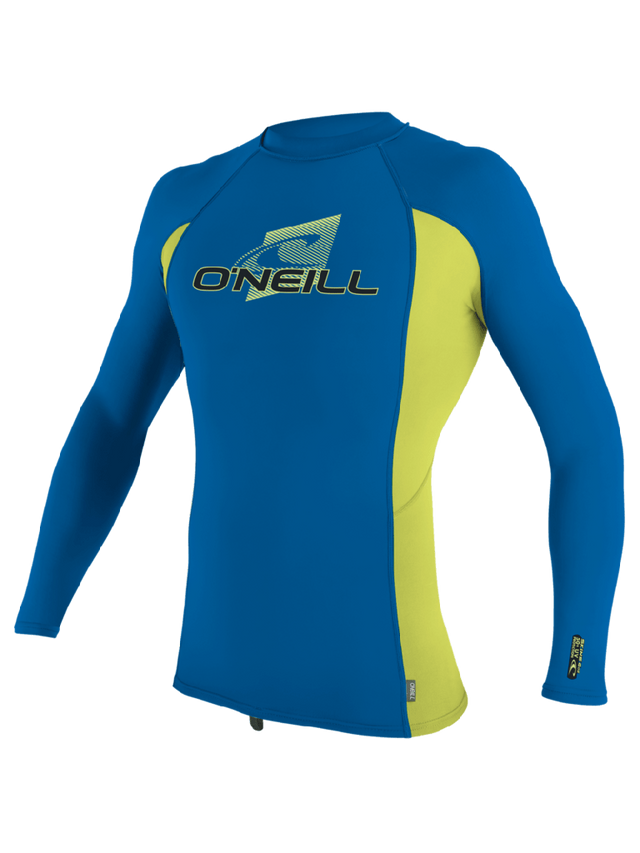 O'Neill Youth Premium Skins L/S Rash Vest - Ocean/Electric Blue/Lime-Rash Vests & Thermal Vests-troggs.com