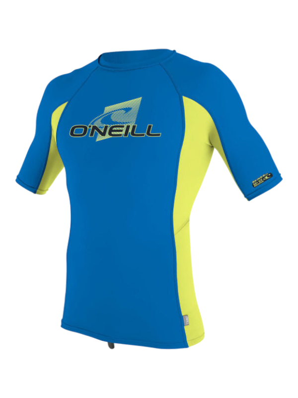 O'Neill Youth Premium Skins S/S Rash Vest - Ocean/Electric Blue/Lime