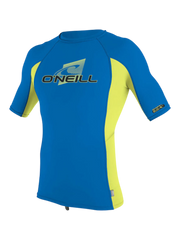 O'Neill Youth Premium Skins S/S Rash Vest - Ocean/Electric Blue/Lime