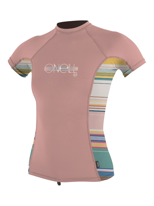 O'Neill Youth Premium Skins S/S Rash Vest - Peony/Baja Stripe/Peony