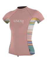 O'Neill Youth Premium Skins S/S Rash Vest - Peony/Baja Stripe/Peony