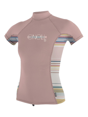O'Neill Youth Premium Skins S/S Turtleneck Rash Vest - Peony/Baja Stripe/Peony