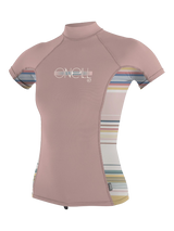 O'Neill Youth Premium Skins S/S Turtleneck Rash Vest - Peony/Baja Stripe/Peony