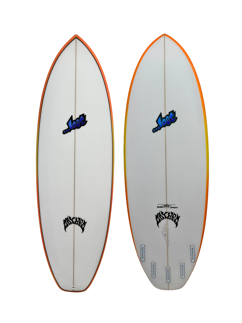 Lost Puddle Jumper Futures 5 Fins Orange Yellow Fade Rails Blue Logo