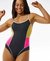 Rip Curl Hibiscus Heat Splice One Piece Swimsuit - Washed Black-Womens clothing-troggs.com