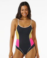 Rip Curl Hibiscus Heat Splice One Piece Swimsuit - Washed Black-Womens clothing-troggs.com
