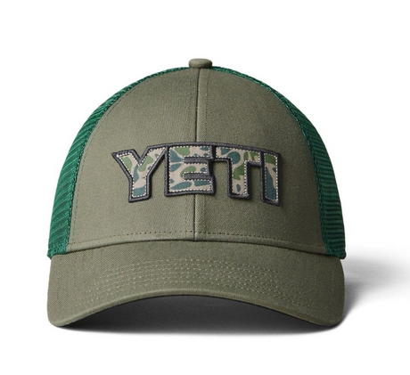 YETI Camo Logo Badge Low Pro Trucker Hat - Olive-Headwear-troggs.com