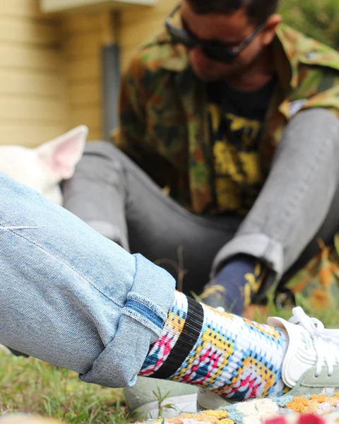 Mennie Brand Crochet Print Crew Socks