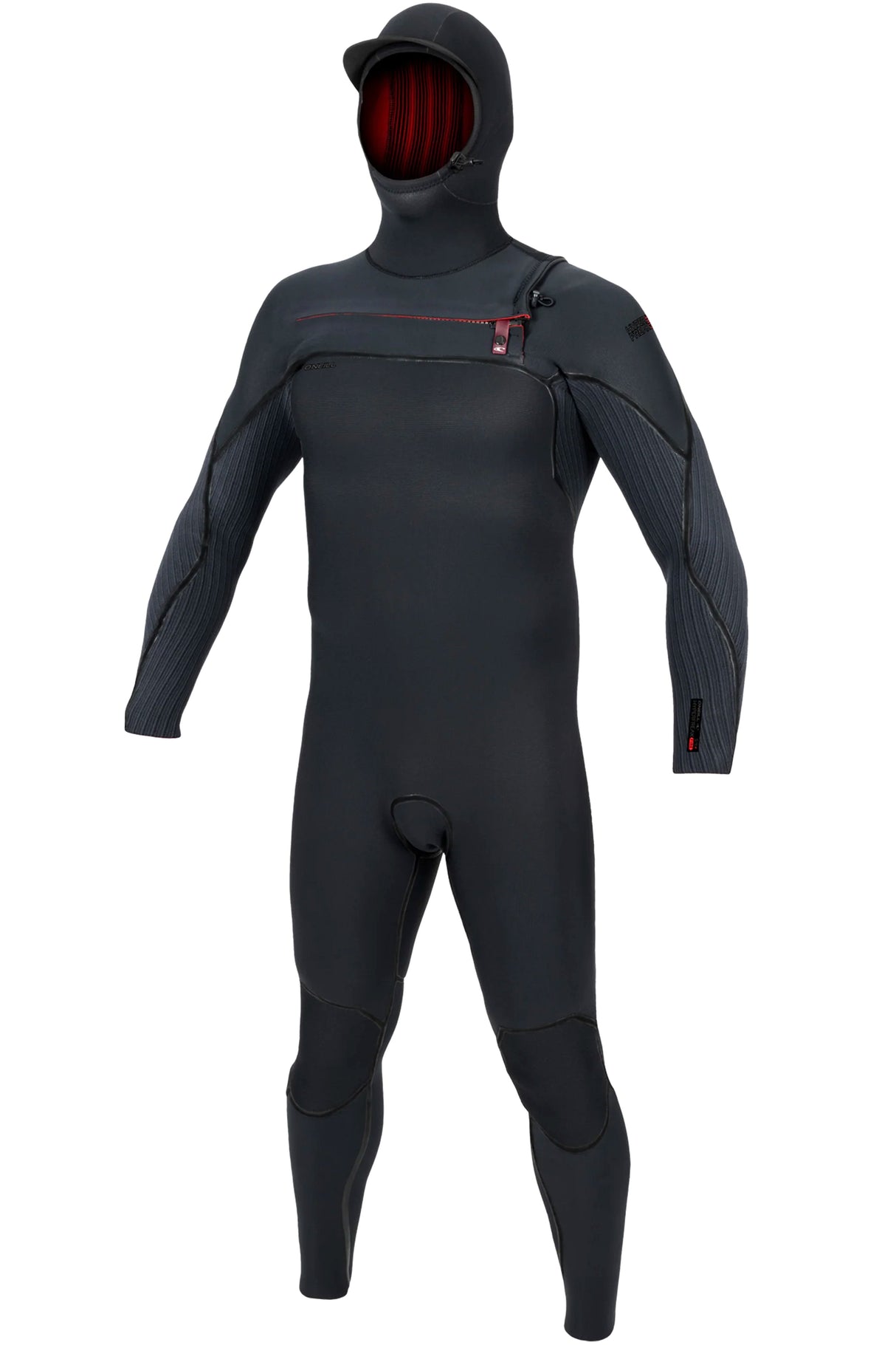 O'Neill Mens Hyperfreak Fire Hooded 5/4+ Chest Zip Wetsuit - Black